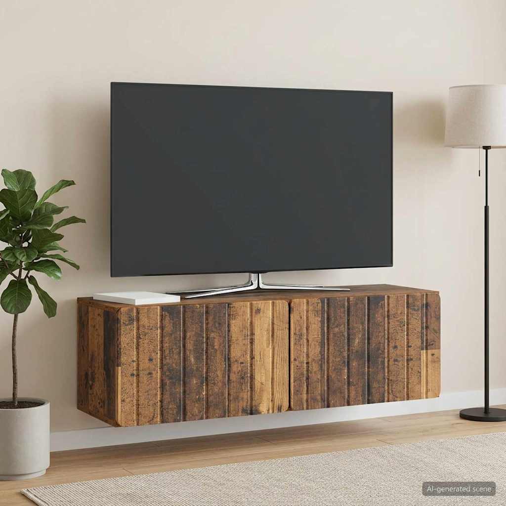 Væghængt TV-skab 98 x 31 x 30 cm Gammelt træ Konstrueret træ