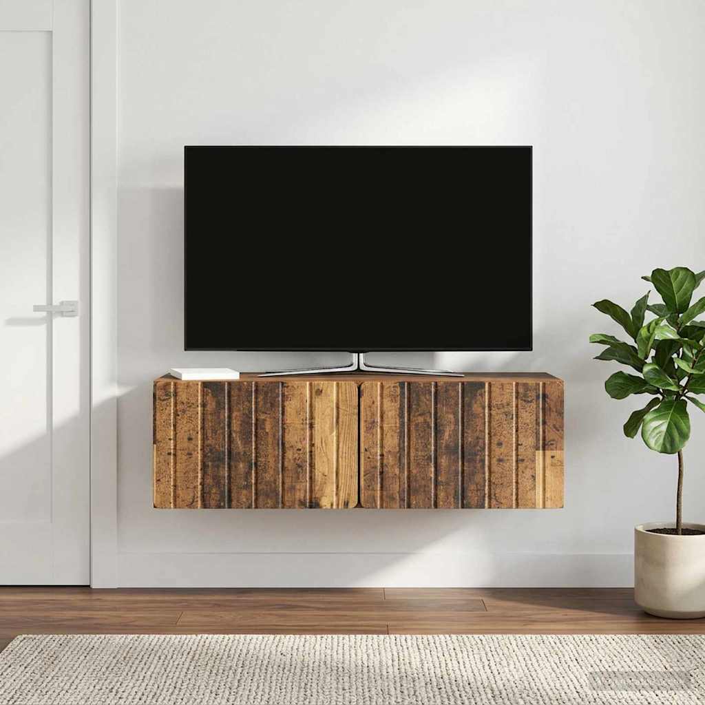 Væghængt TV-skab 98 x 31 x 30 cm Gammelt træ Konstrueret træ