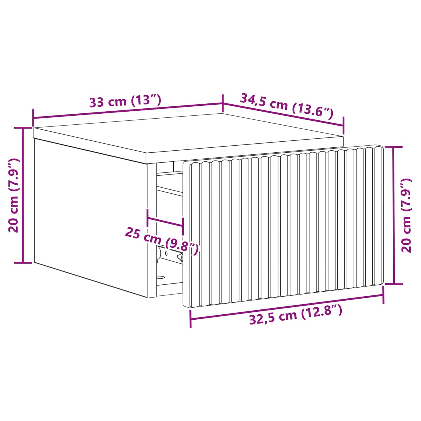 Væghængt Natbord med skuffe 2 pcs Betongrå 33 x 34,5 x 20 cm