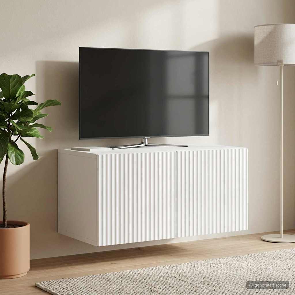 Væghængt TV-skab 59,5 x 41 x 30 cm Hvid højglans