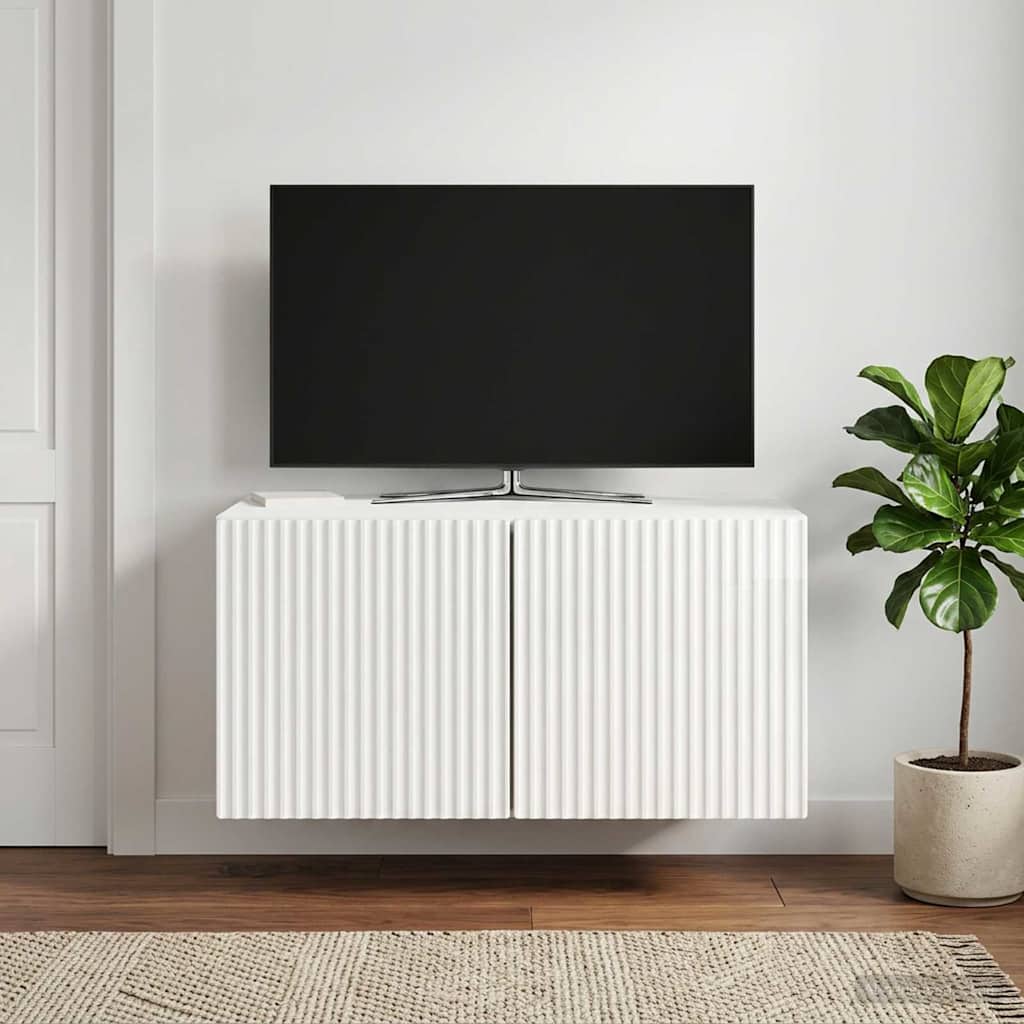 Væghængt TV-skab 59,5 x 41 x 30 cm Hvid højglans