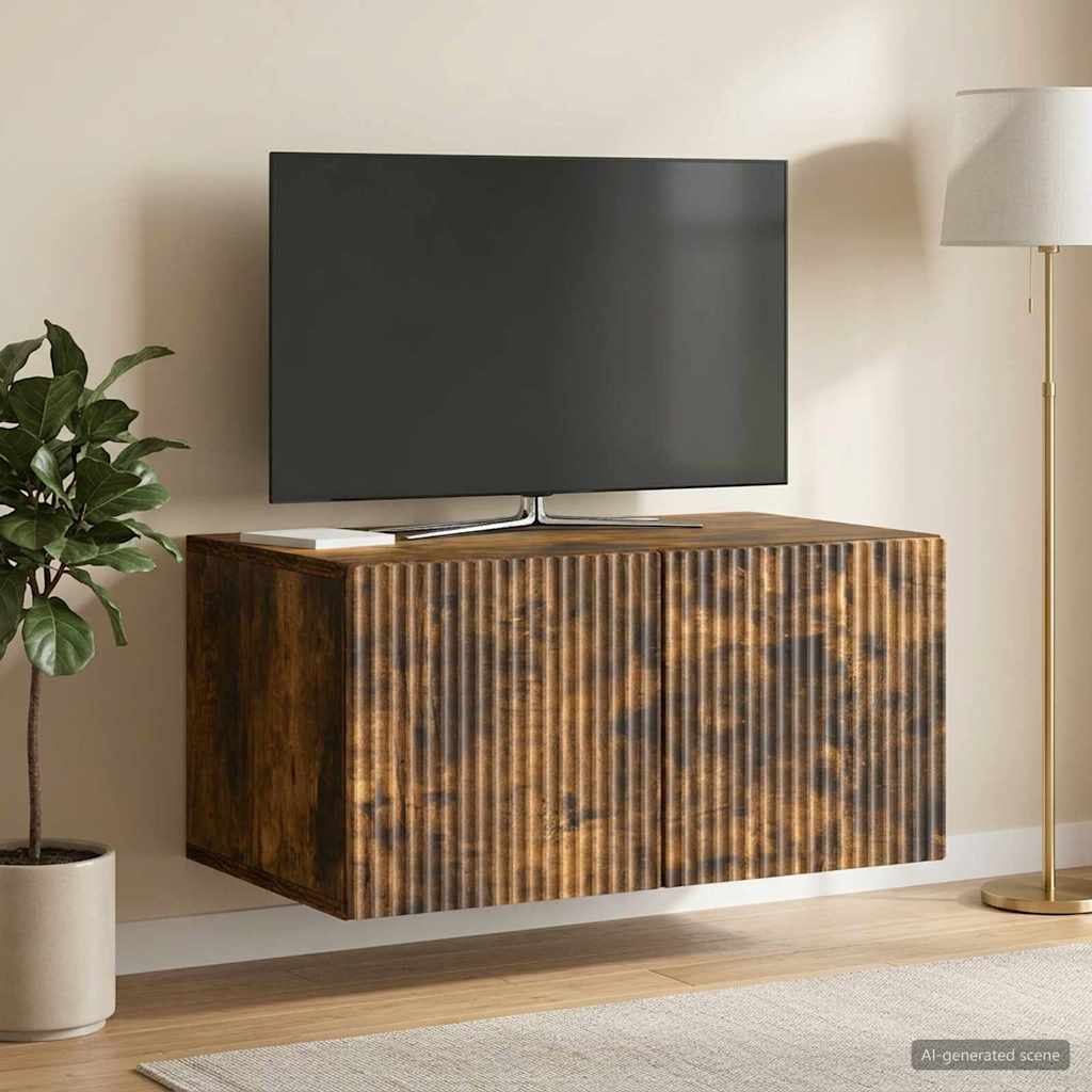 Væghængt TV-skab 59,5 x 41 x 30 cm Røget eg Konstrueret træ