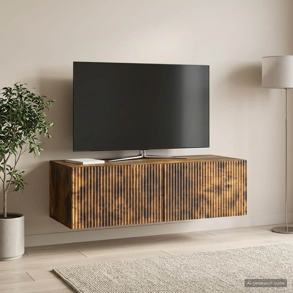 Væghængt TV-skab 98 x 41 x 30 cm Røget eg Konstrueret træ