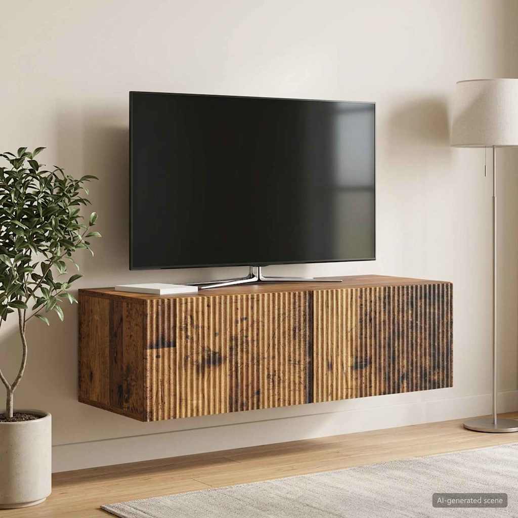 Væghængt TV-skab 98 x 41 x 30 cm Gammelt træ Konstrueret træ