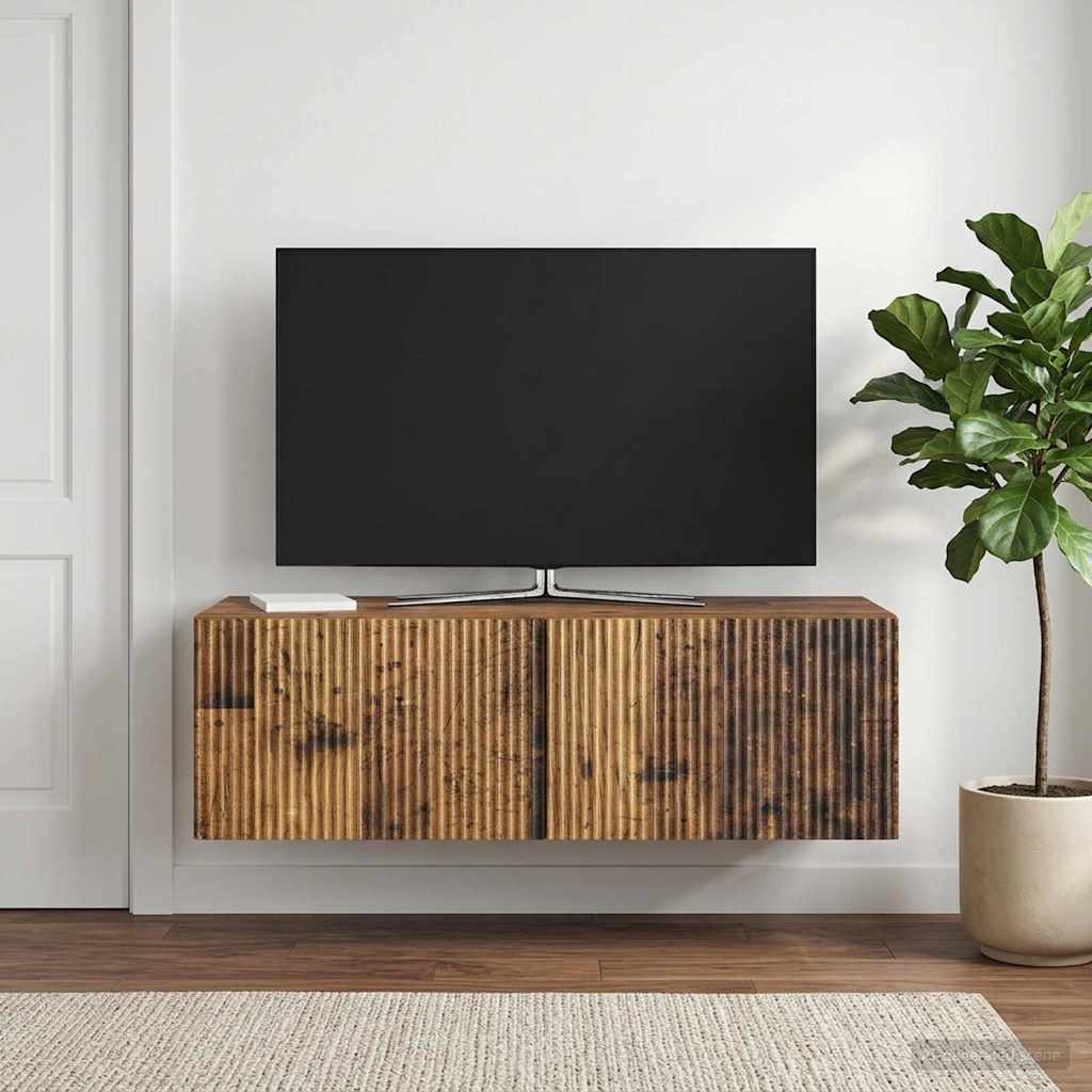 Væghængt TV-skab 98 x 41 x 30 cm Gammelt træ Konstrueret træ
