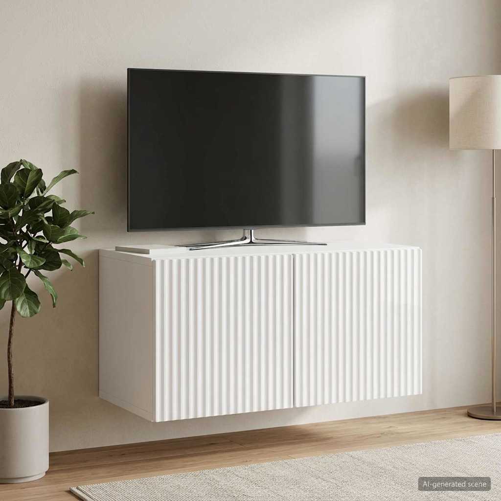 Væghængt TV-skab 59,5 x 31 x 30 cm Hvid højglans