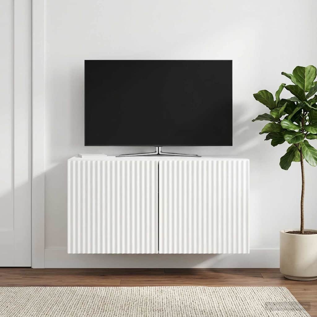 Væghængt TV-skab 59,5 x 31 x 30 cm Hvid højglans