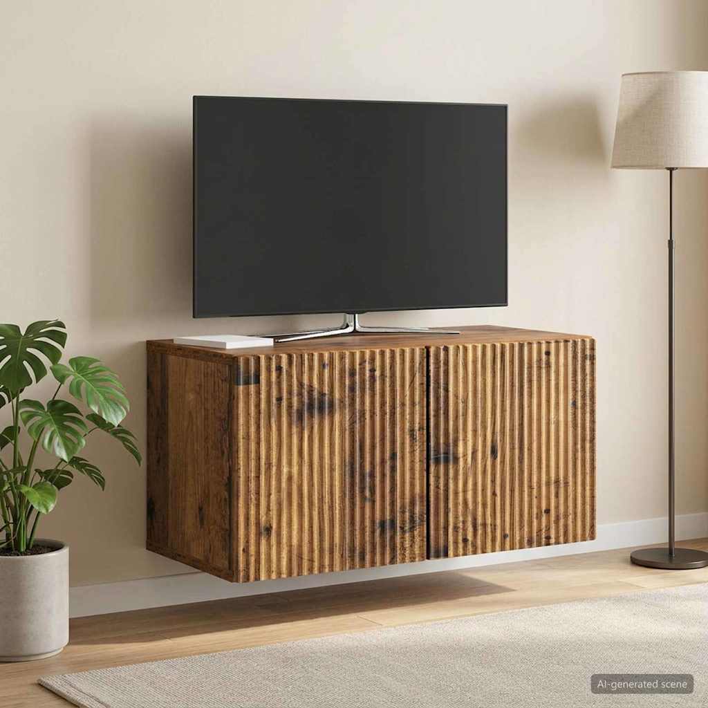 Væghængt TV-skab 59,5 x 31 x 30 cm Gammelt træ Konstrueret træ