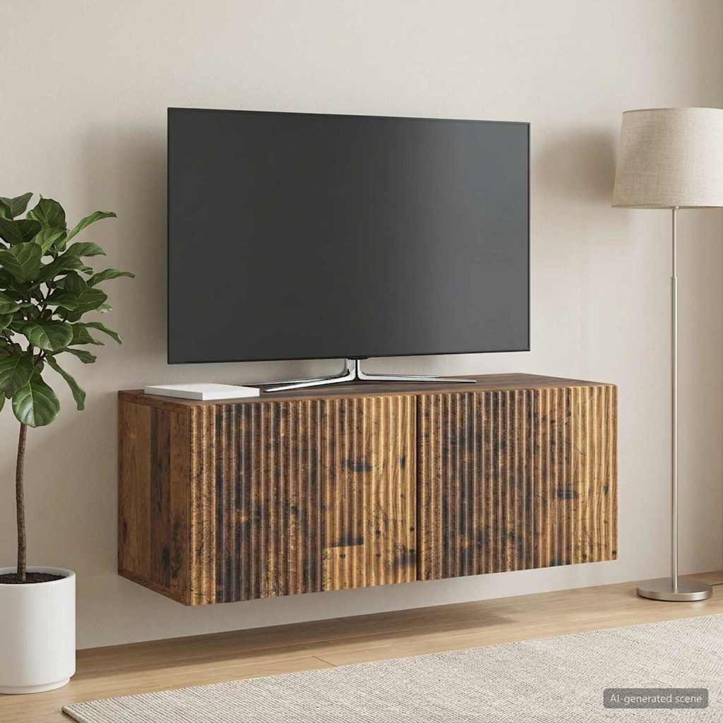 Væghængt TV-skab 78,5 x 31 x 30 cm Gammelt træ Konstrueret træ