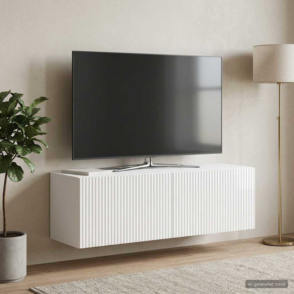 Væghængt TV-skab 98 x 31 x 30 cm Hvid højglans Konstrueret træ