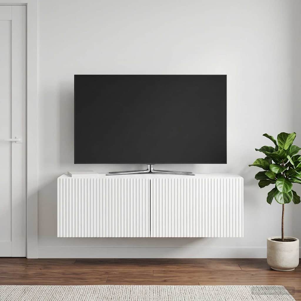 Væghængt TV-skab 98 x 31 x 30 cm Hvid højglans Konstrueret træ