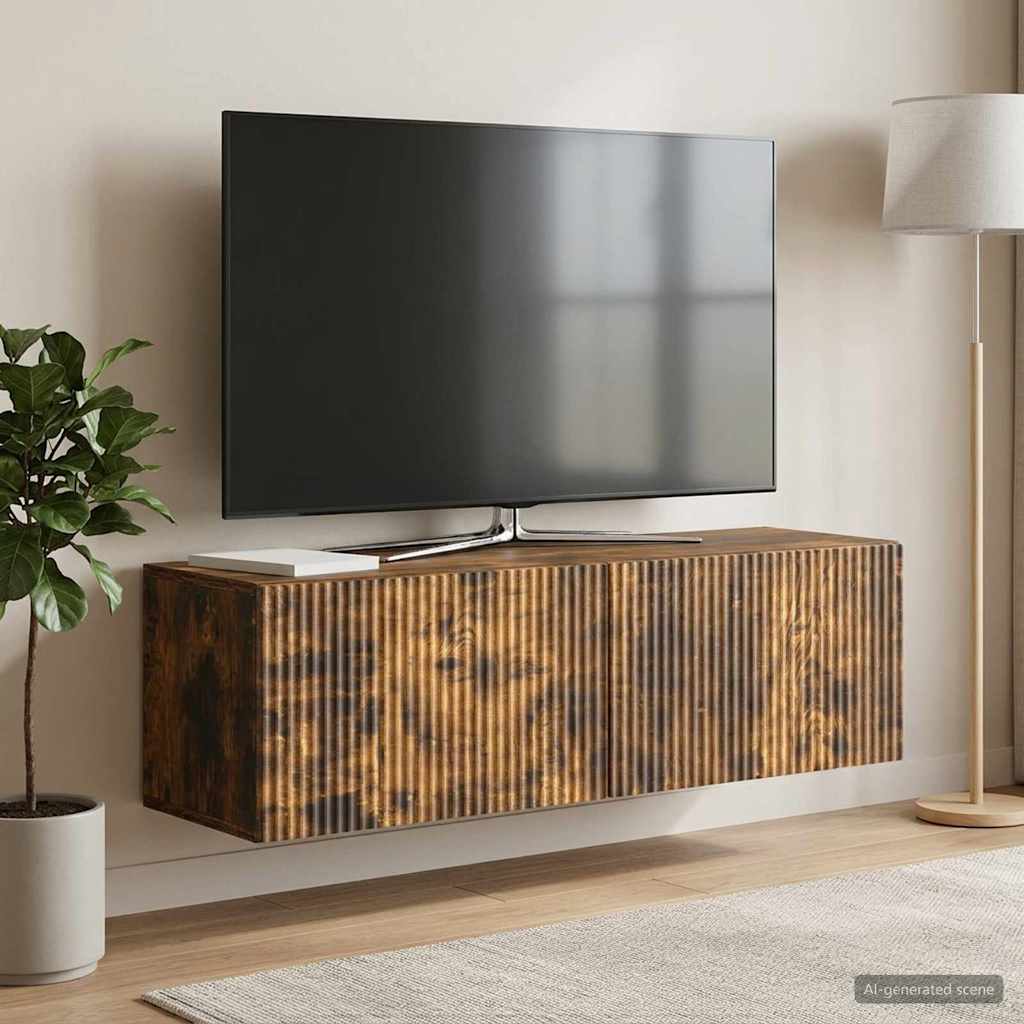 Væghængt TV-skab 98 x 31 x 30 cm Røget eg Konstrueret træ