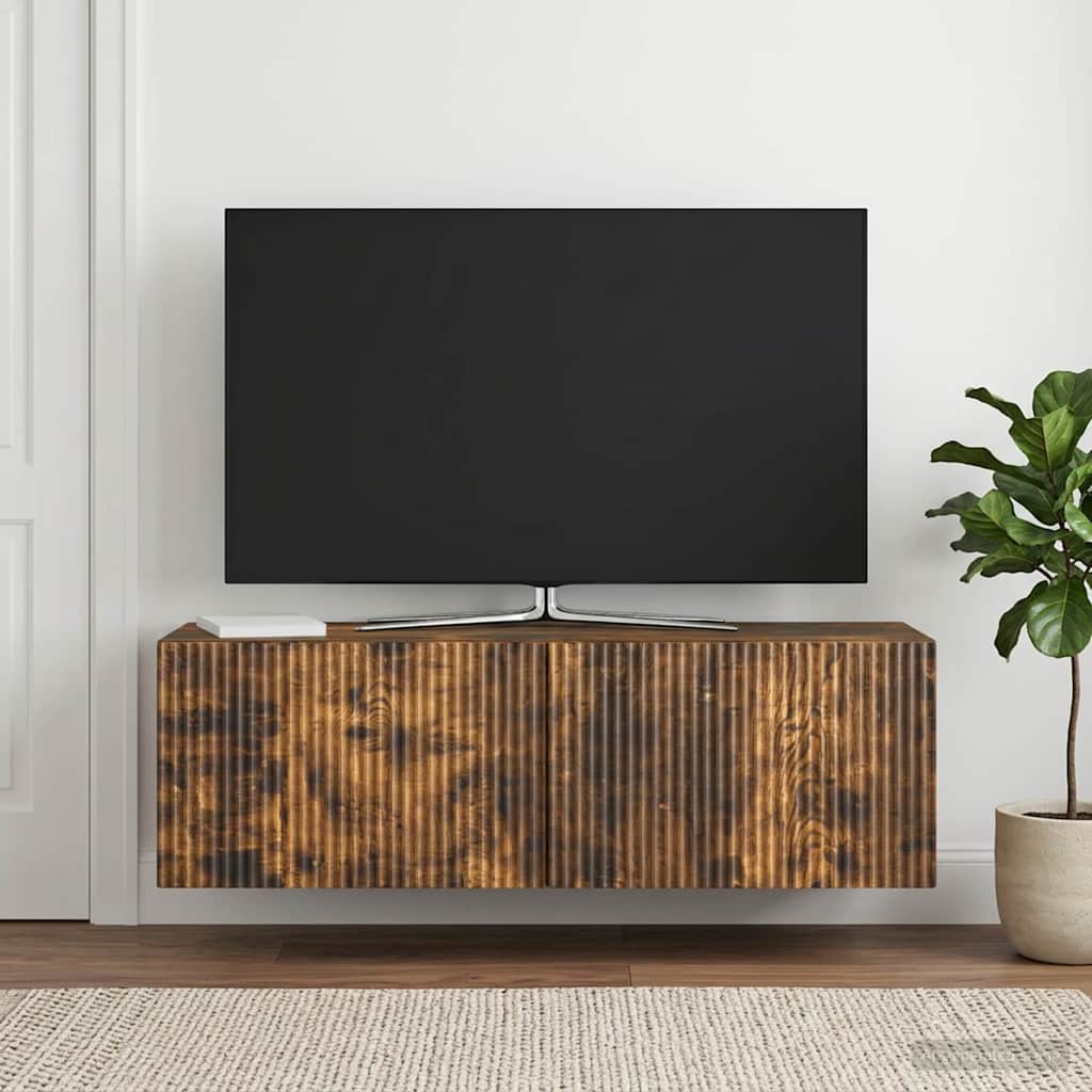 Væghængt TV-skab 98 x 31 x 30 cm Røget eg Konstrueret træ