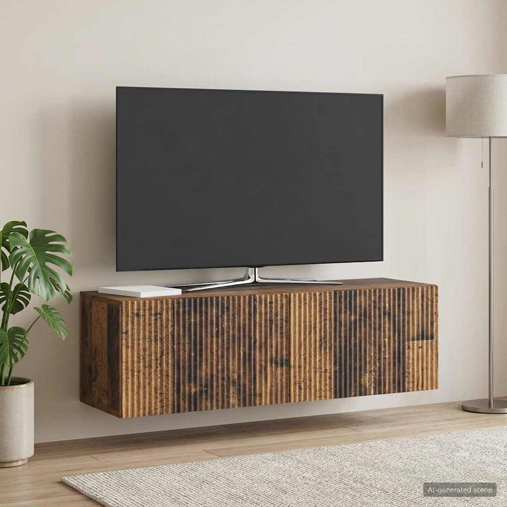 Væghængt TV-skab 98 x 31 x 30 cm Gammelt træ Konstrueret træ