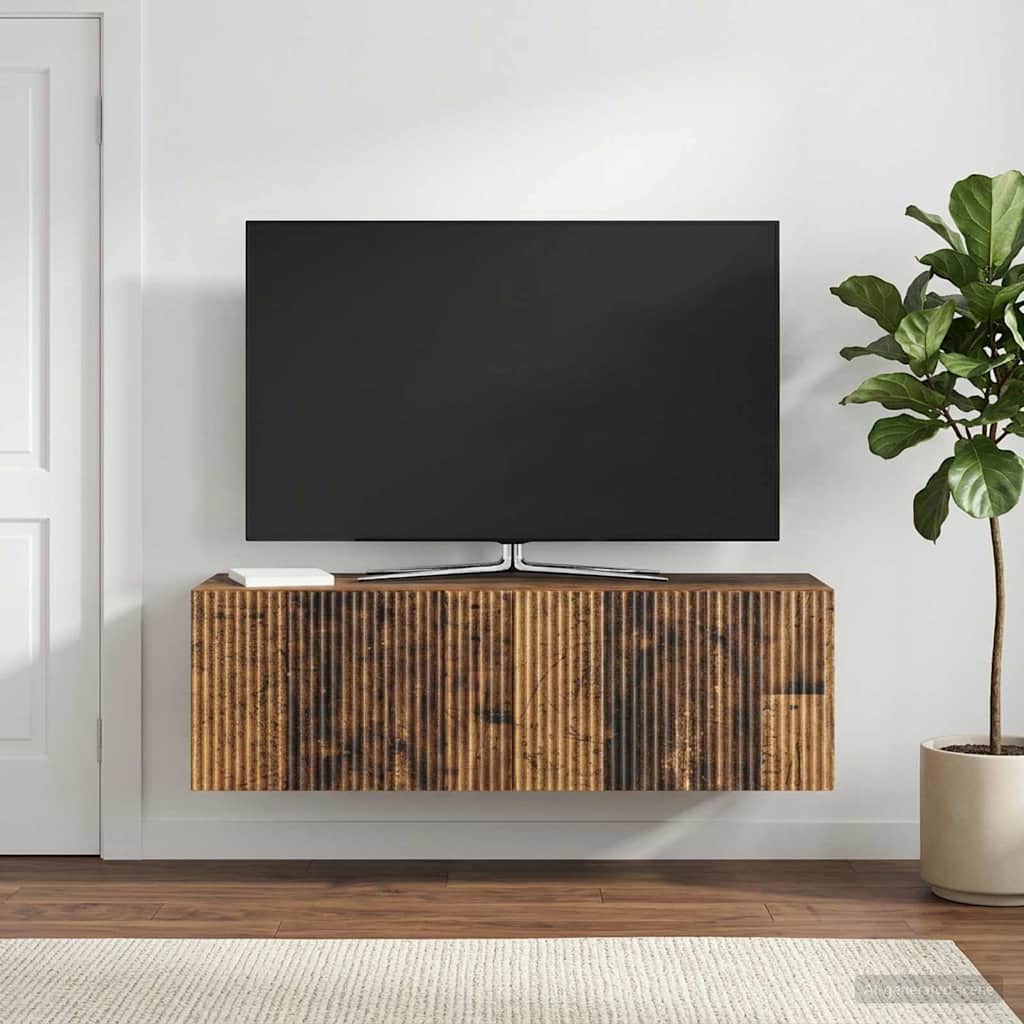 Væghængt TV-skab 98 x 31 x 30 cm Gammelt træ Konstrueret træ