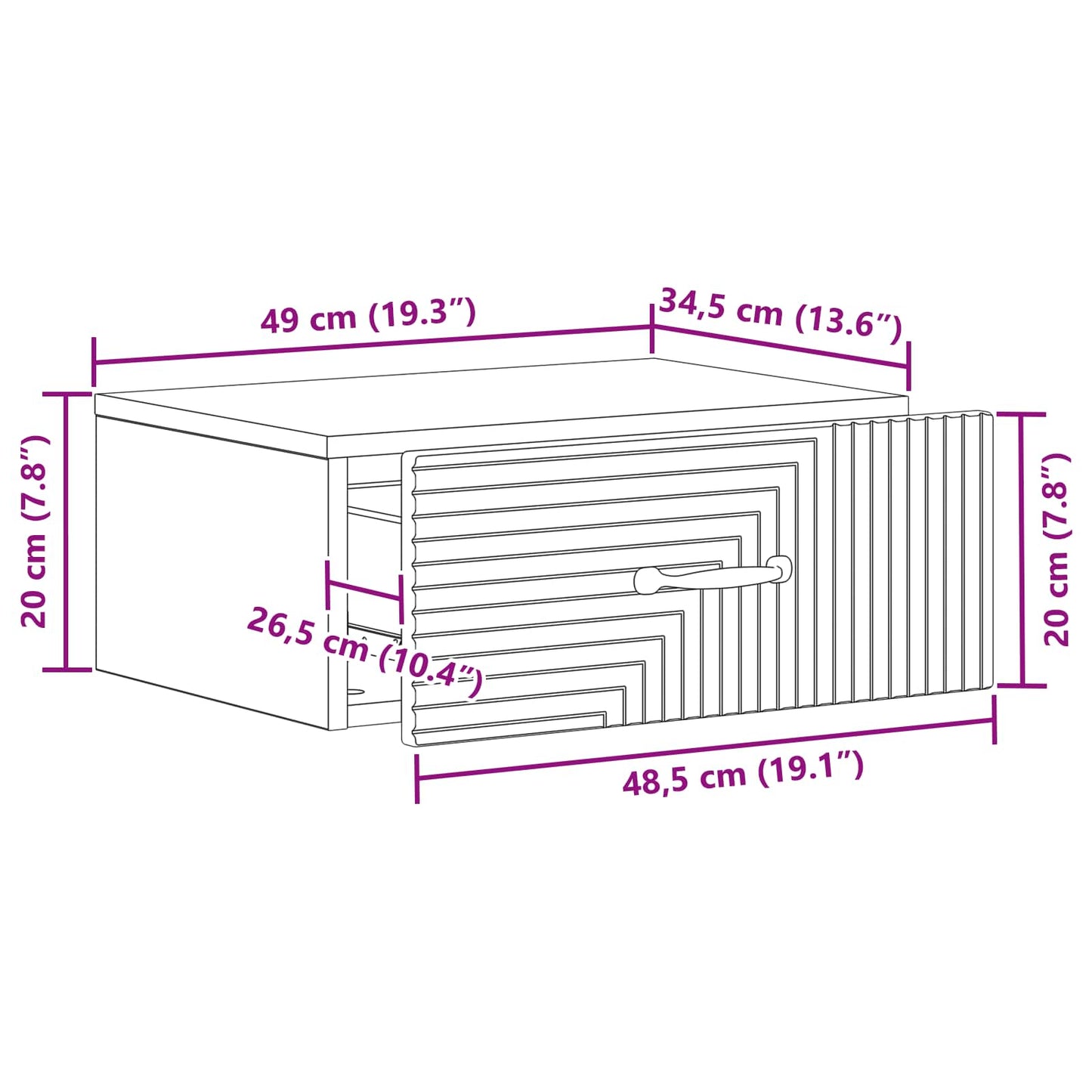 Væghængt Natbord 2 pcs Sort 49 x 34,5 x 20 cm Konstrueret træ