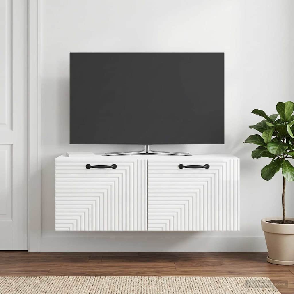 Væghængt TV-skab Vægmonteret Hvid højglans 78,5 x 41 x 30 cm