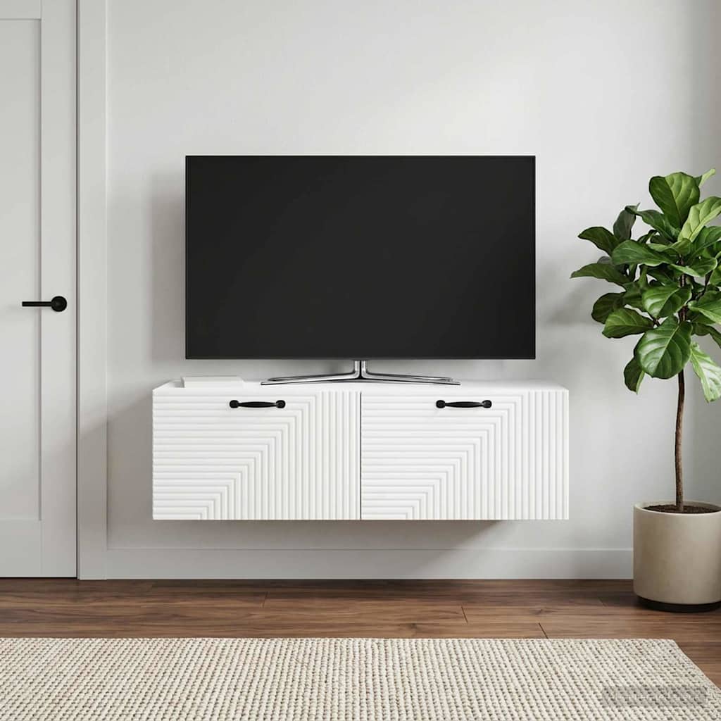 Væghængt TV-skab Hvid 98 x 41 x 30 cm Konstrueret træ