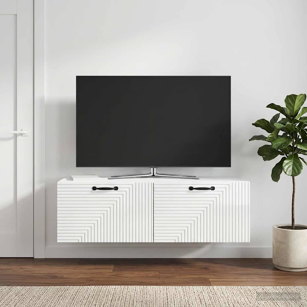 Væghængt TV-skab Hvid højglans 98 x 41 x 30 cm Konstrueret træ