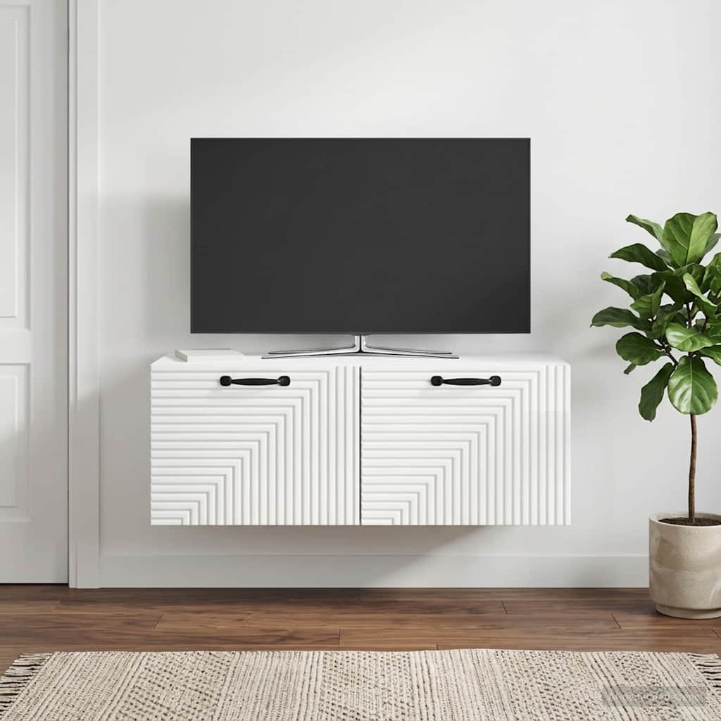 Væghængt TV-skab Vægmonteret Hvid højglans 78,5 x 31 x 30 cm