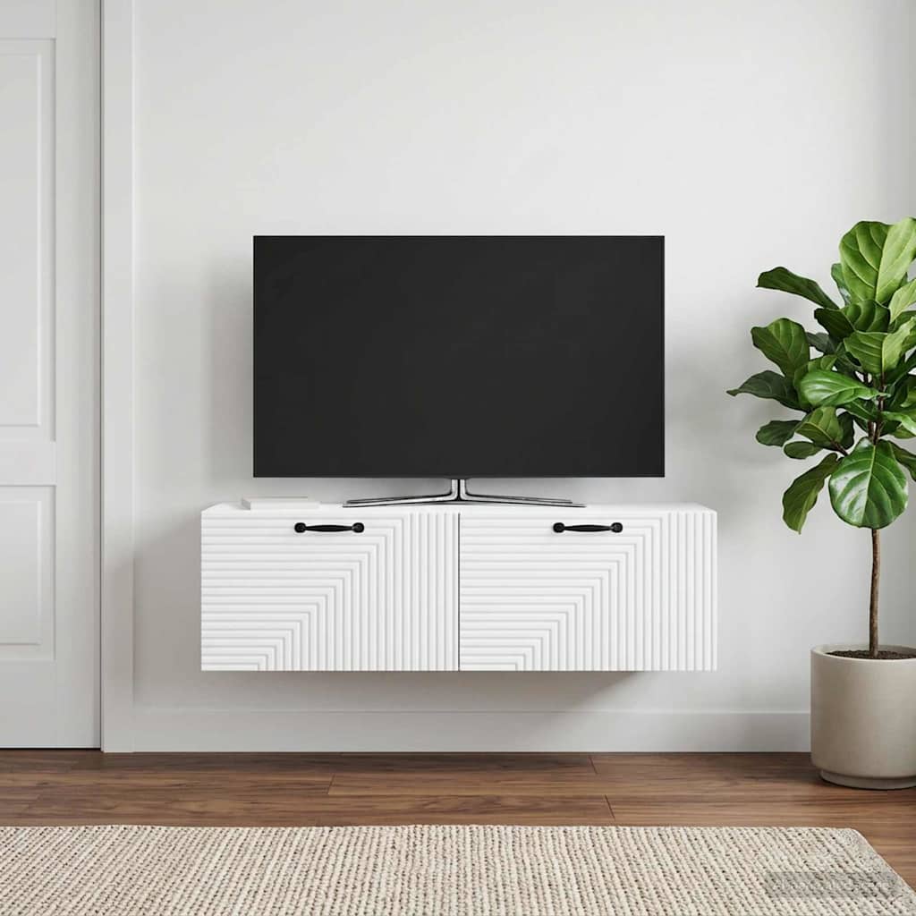 Væghængt TV-skab Hvid 98 x 31 x 30 cm Konstrueret træ