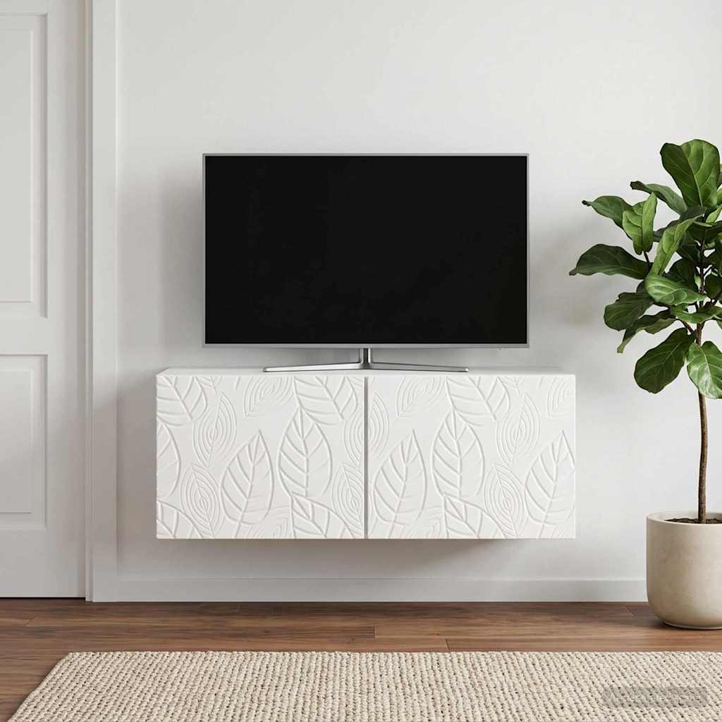 Væghængt TV-skab 98 x 41 x 30 cm Hvid højglans Konstrueret træ