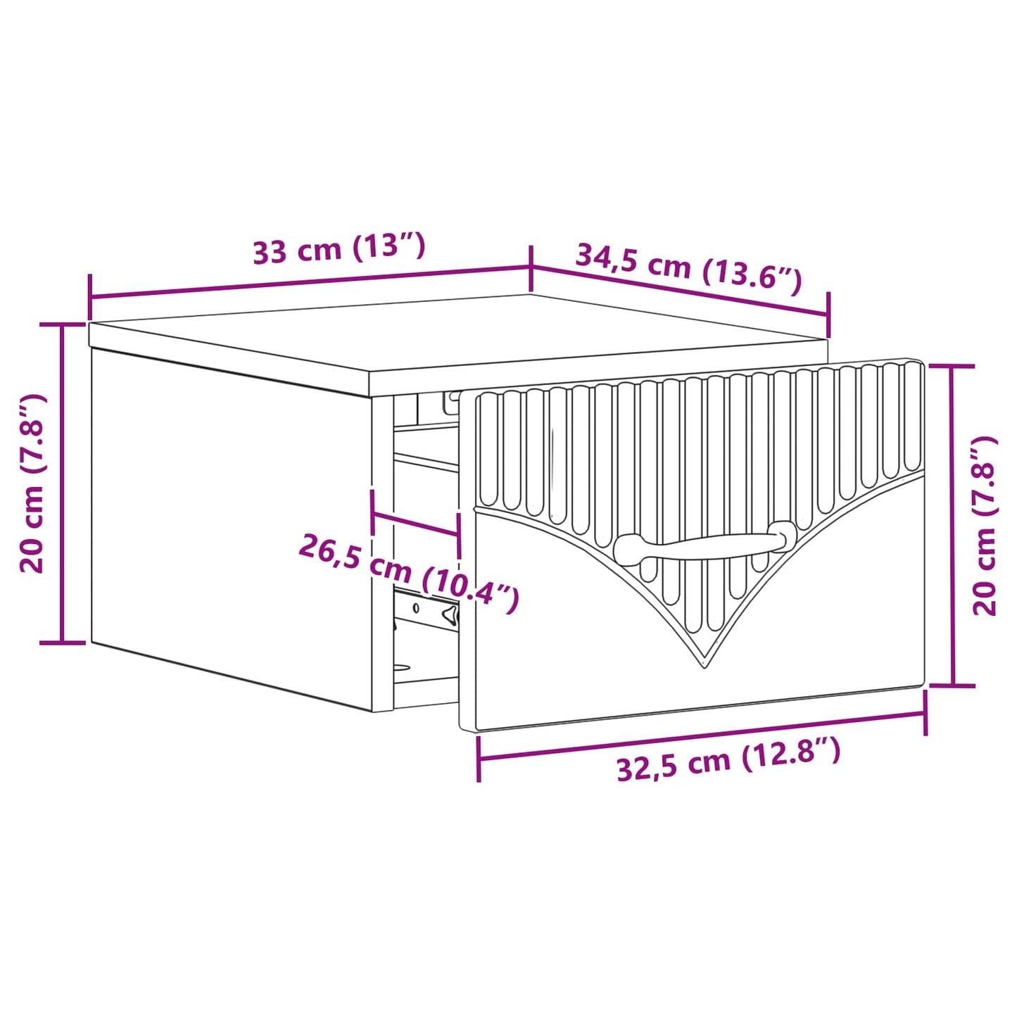 Væghængt Natbord Betongrå 34,5 x 33 x 20 cm Konstrueret træ