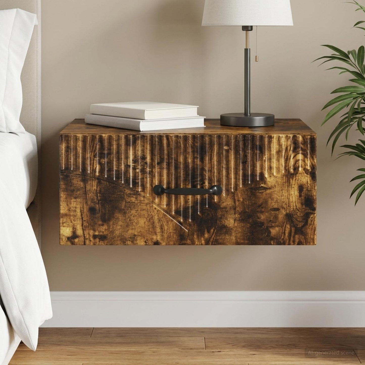 Væghængt Natbord Røget eg 49 x 34,5 x 20 cm Konstrueret træ