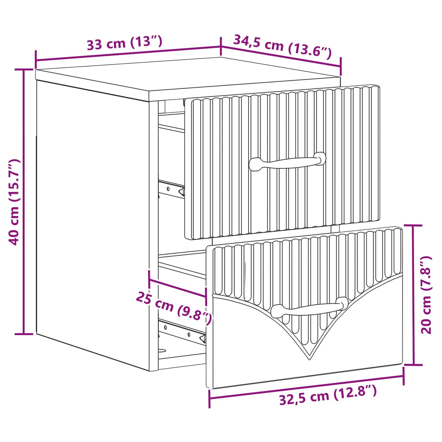 Væghængt Natbord med skuffe 2 pcs Betongrå 34,5 x 33 x 40 cm