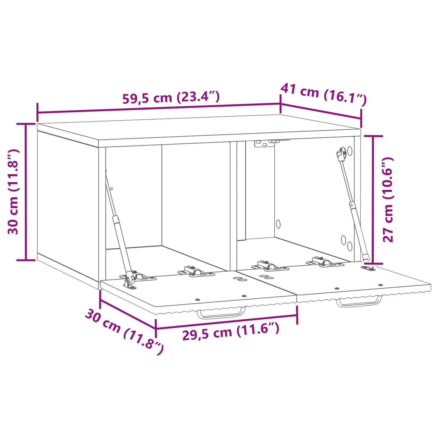 Væghængt TV-skab Sort 59,5 x 41 x 30 cm Konstrueret træ