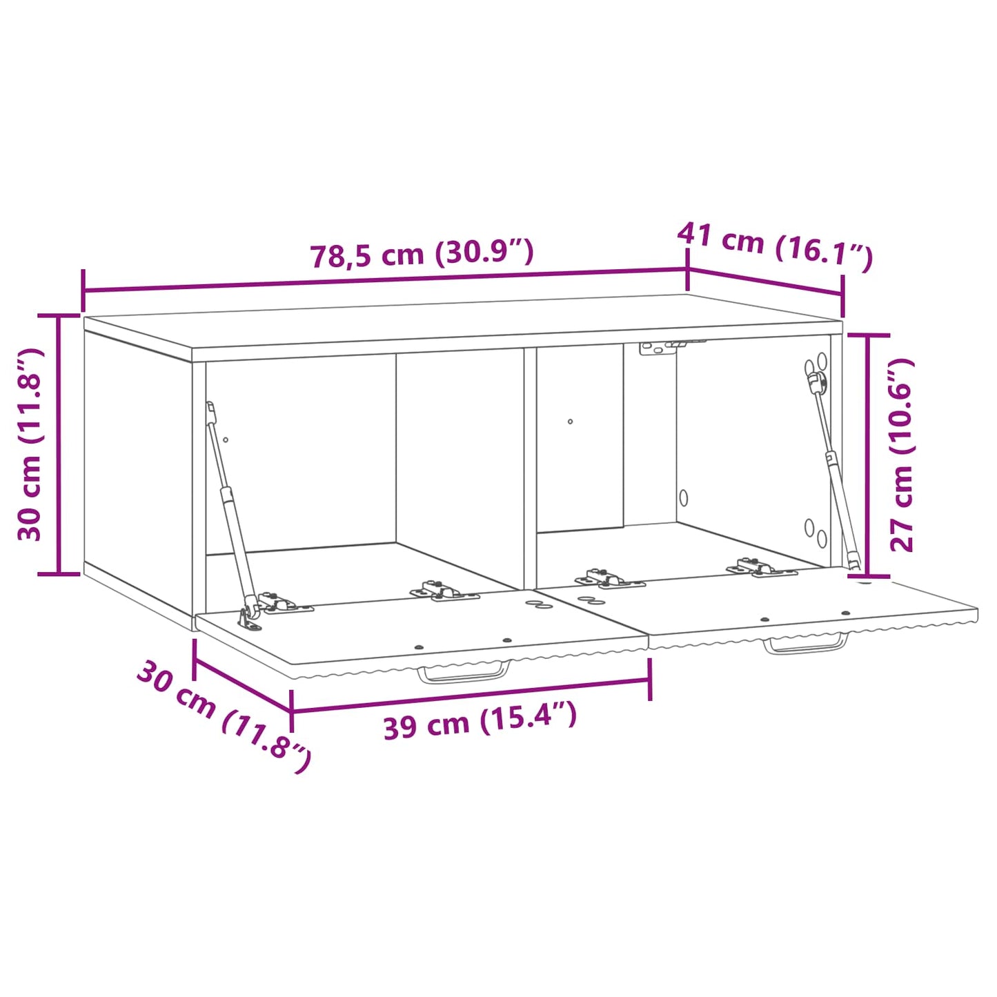 Væghængt TV-skab Betongrå 78,5 x 41 x 30 cm Konstrueret træ