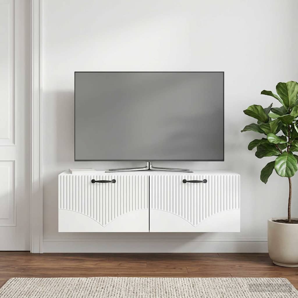 Væghængt TV-skab Hvid 98 x 41 x 30 cm Konstrueret træ