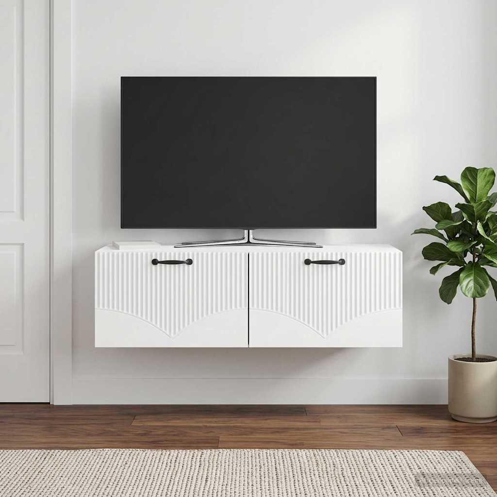 Væghængt TV-skab Hvid højglans 98 x 41 x 30 cm Konstrueret træ