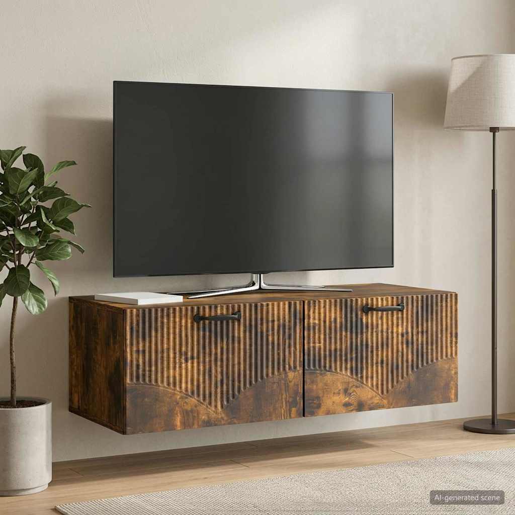 Væghængt TV-skab Røget eg 98 x 41 x 30 cm Konstrueret træ