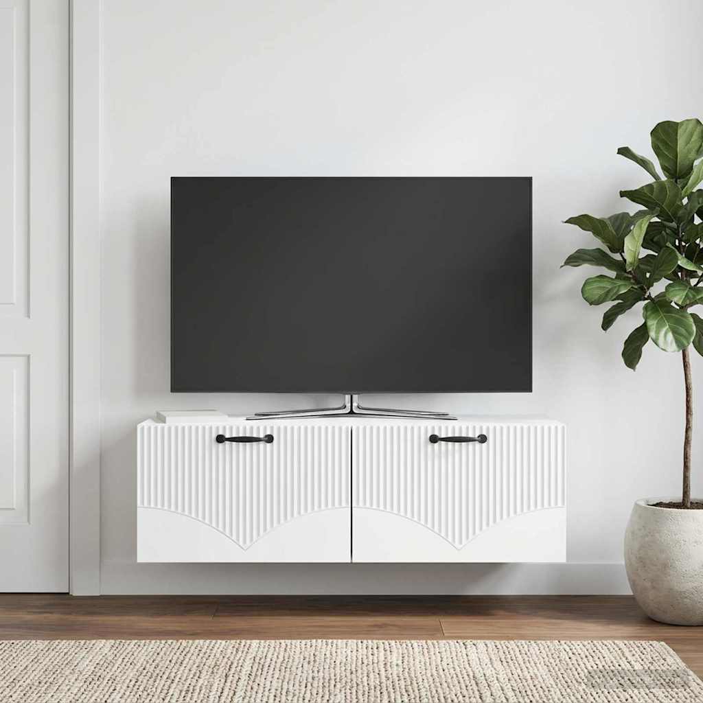 Væghængt TV-skab Hvid 98 x 31 x 30 cm Konstrueret træ