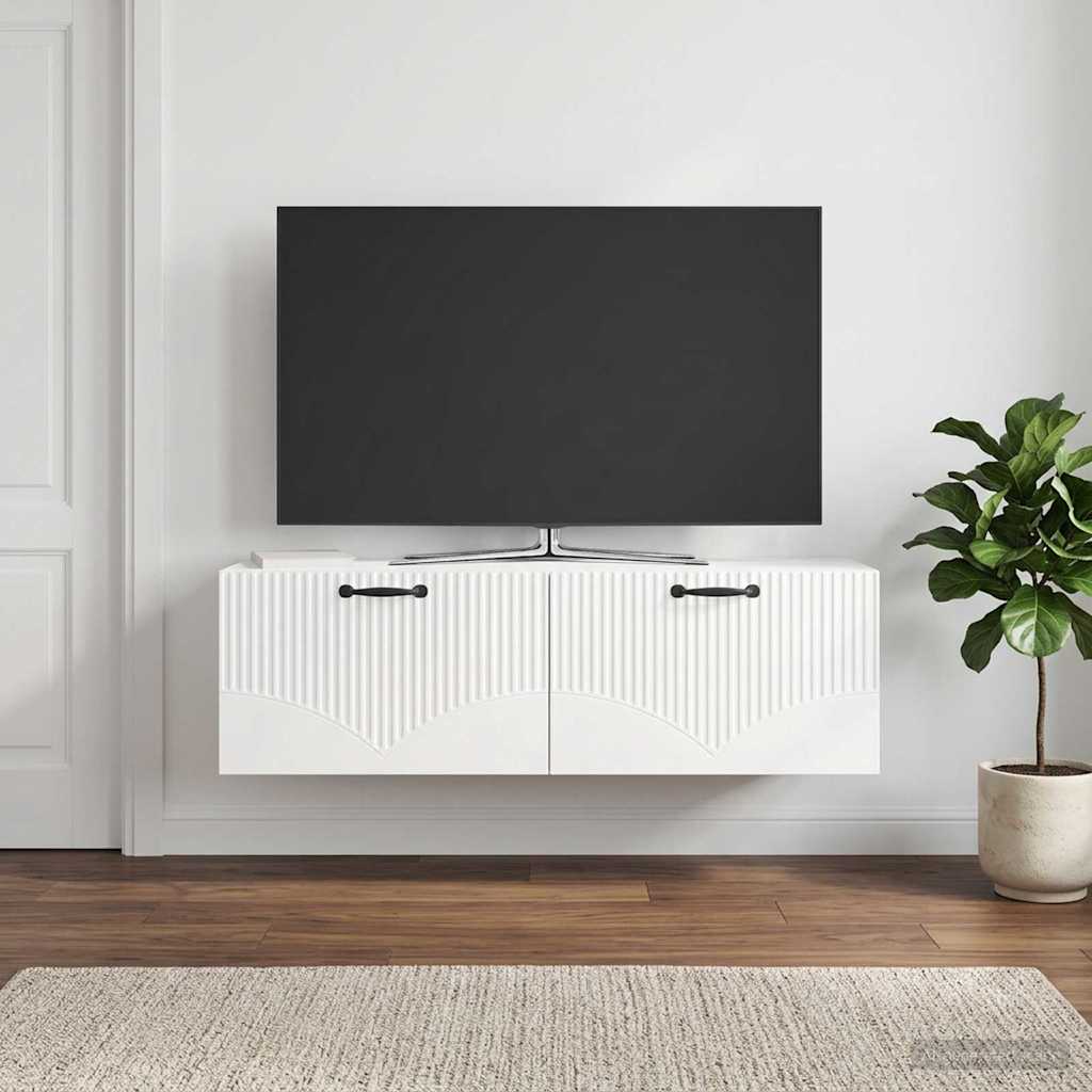 Væghængt TV-skab Hvid højglans 98 x 31 x 30 cm Konstrueret træ