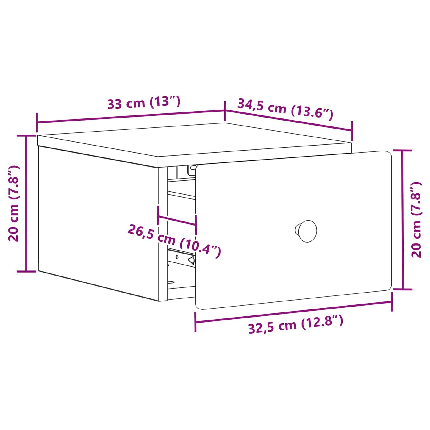 Væghængt Natbord med skuffe 2 pcs Betongrå 34,5 x 33 x 20 cm