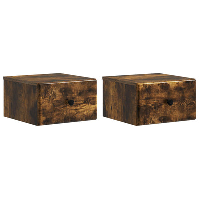 Væghængt Natbord med skuffe 2 pcs Røget eg 34,5 x 33 x 20 cm