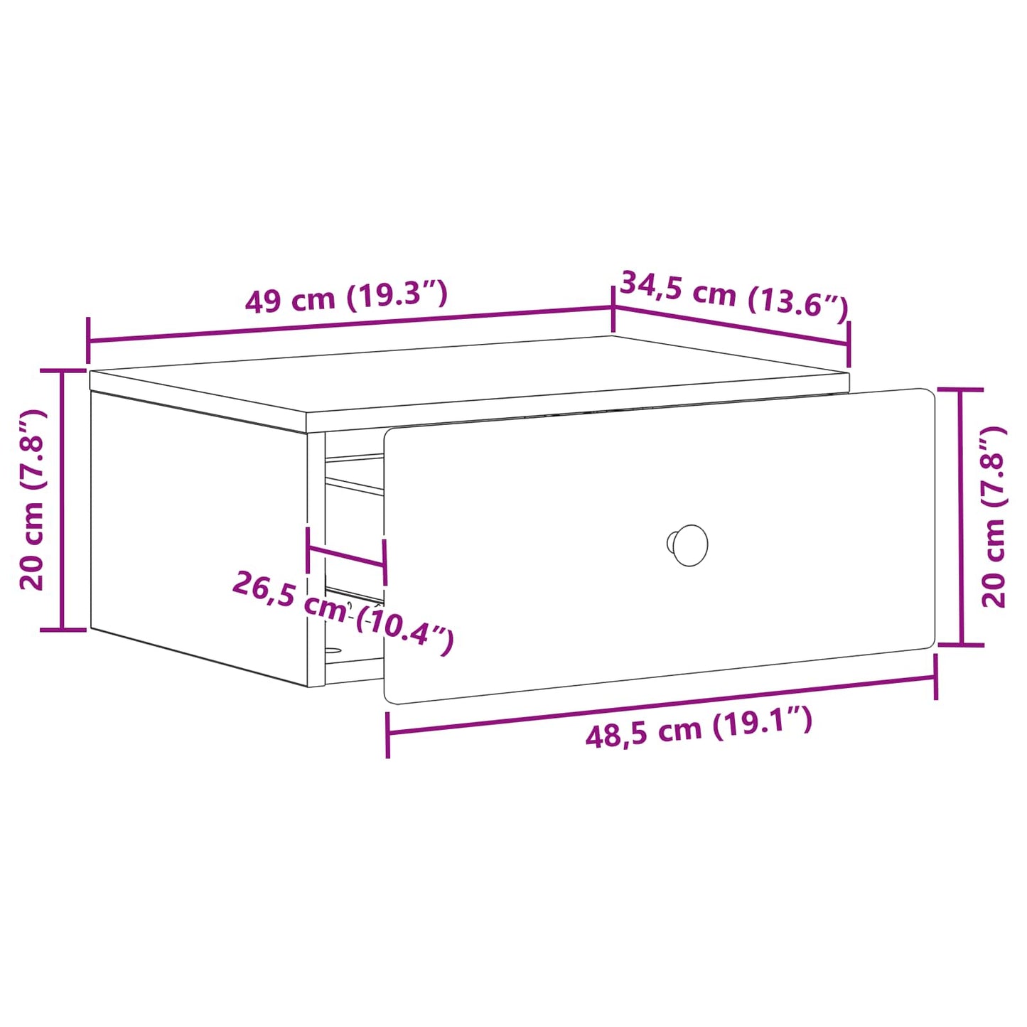 Væghængt Natbord 2 pcs Grå sonoma-eg 49 x 34,5 x 20 cm