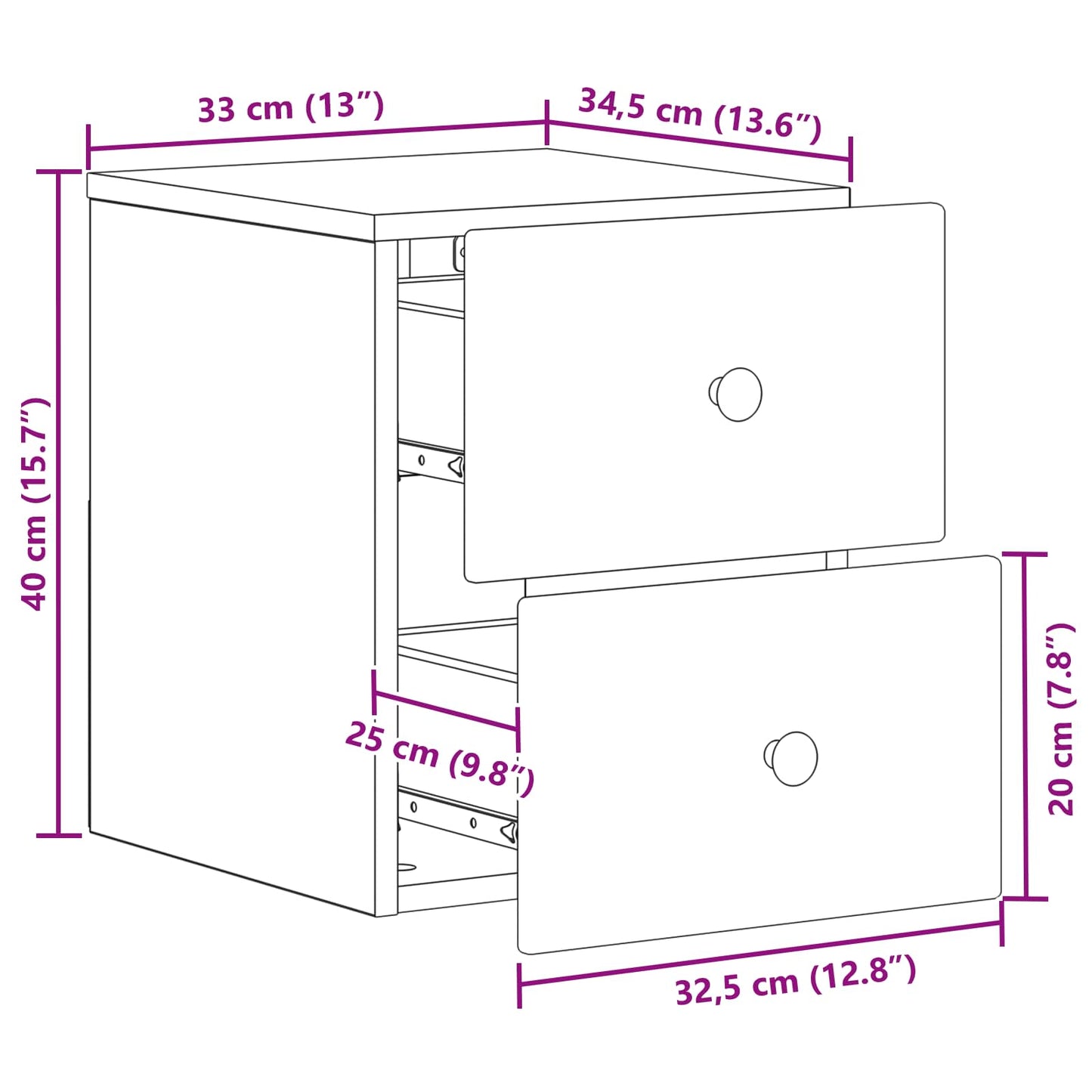 Væghængt Natbord 2 pcs Sort 34,5 x 33 x 40 cm Konstrueret træ