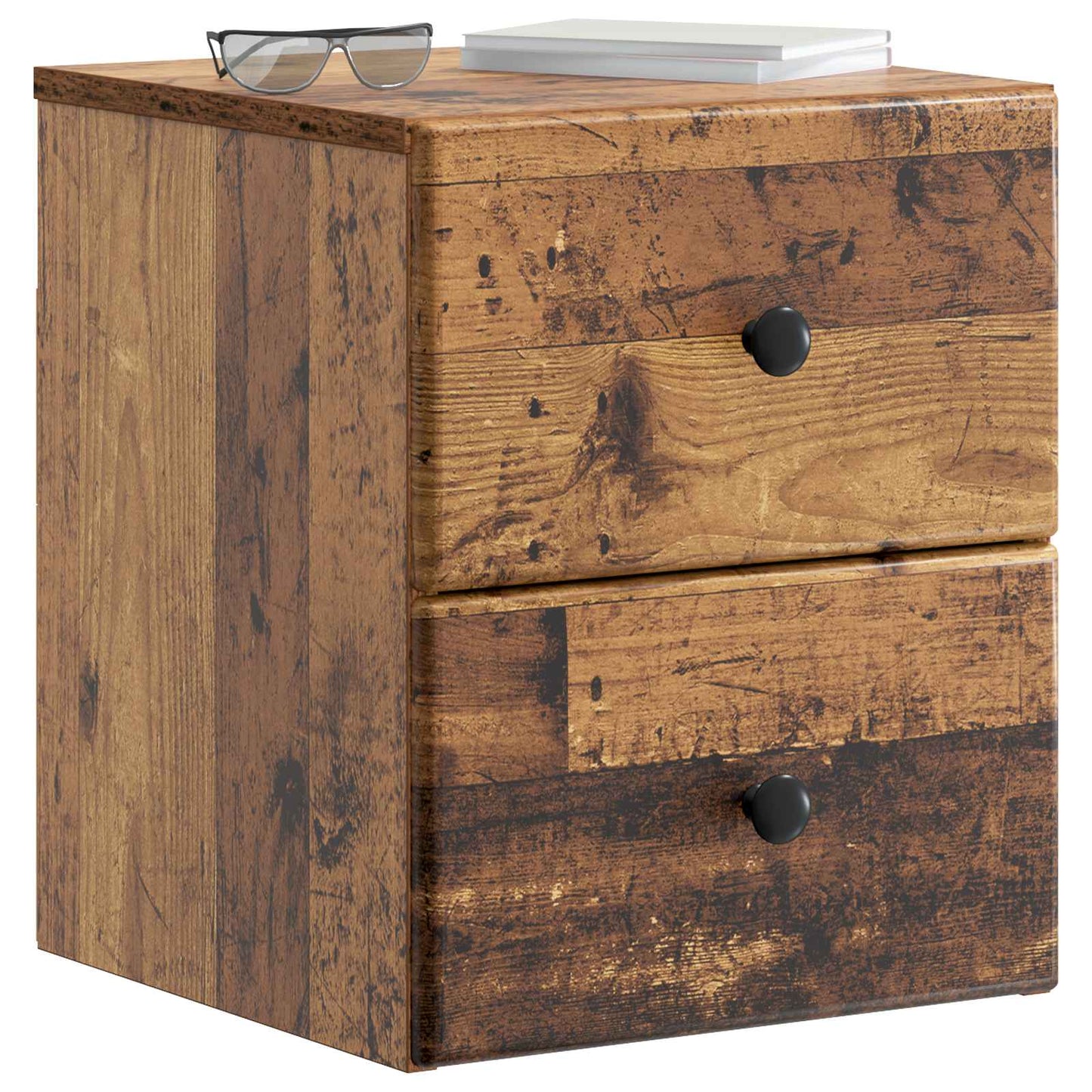 Væghængt Natbord med skuffe 2 pcs Gammelt træ 34,5 x 33 x 40 cm
