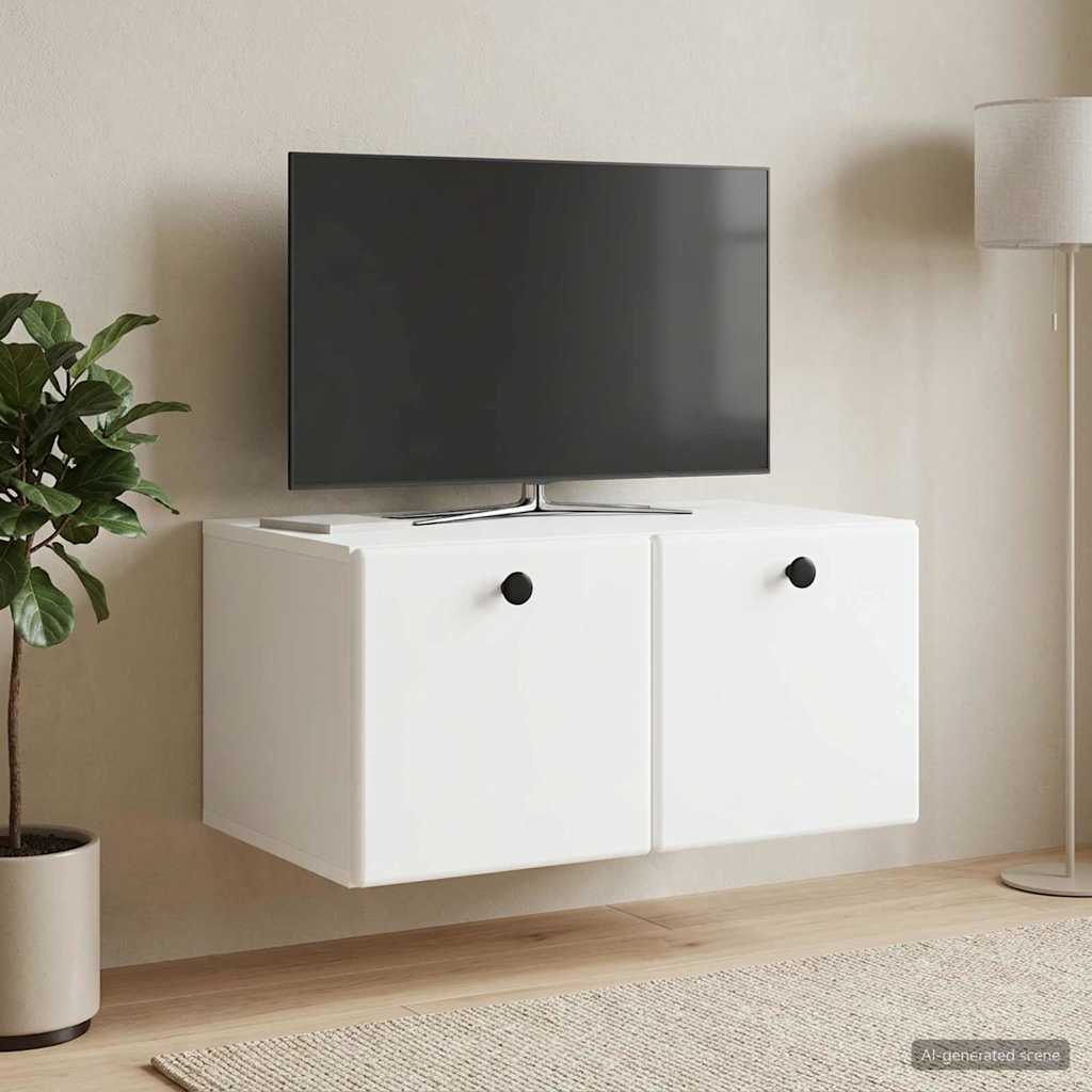 Væghængt TV-skab 59,5 x 41 x 30 cm Hvid Konstrueret træ