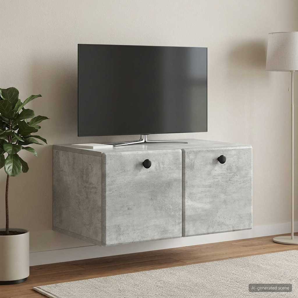 Væghængt TV-skab 59,5 x 41 x 30 cm Betongrå Konstrueret træ