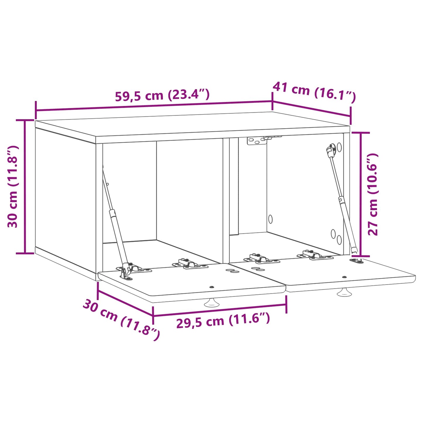 Væghængt TV-skab 59,5 x 41 x 30 cm Betongrå Konstrueret træ