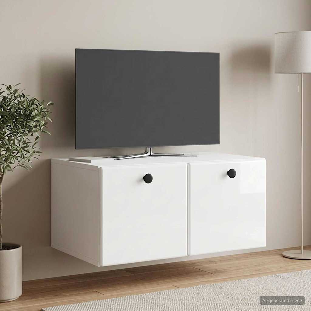 Væghængt TV-skab 59,5 x 41 x 30 cm Hvid højglans