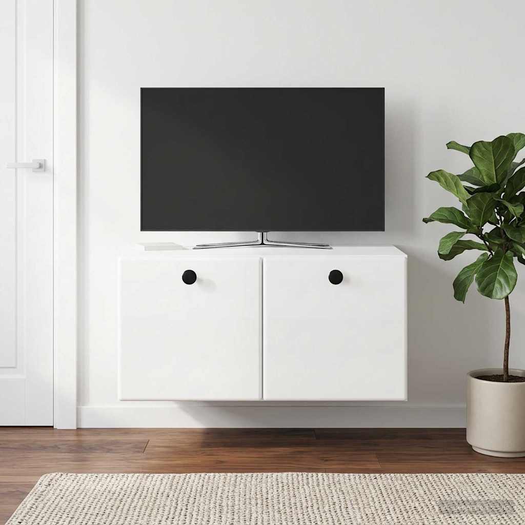 Væghængt TV-skab 59,5 x 41 x 30 cm Hvid højglans