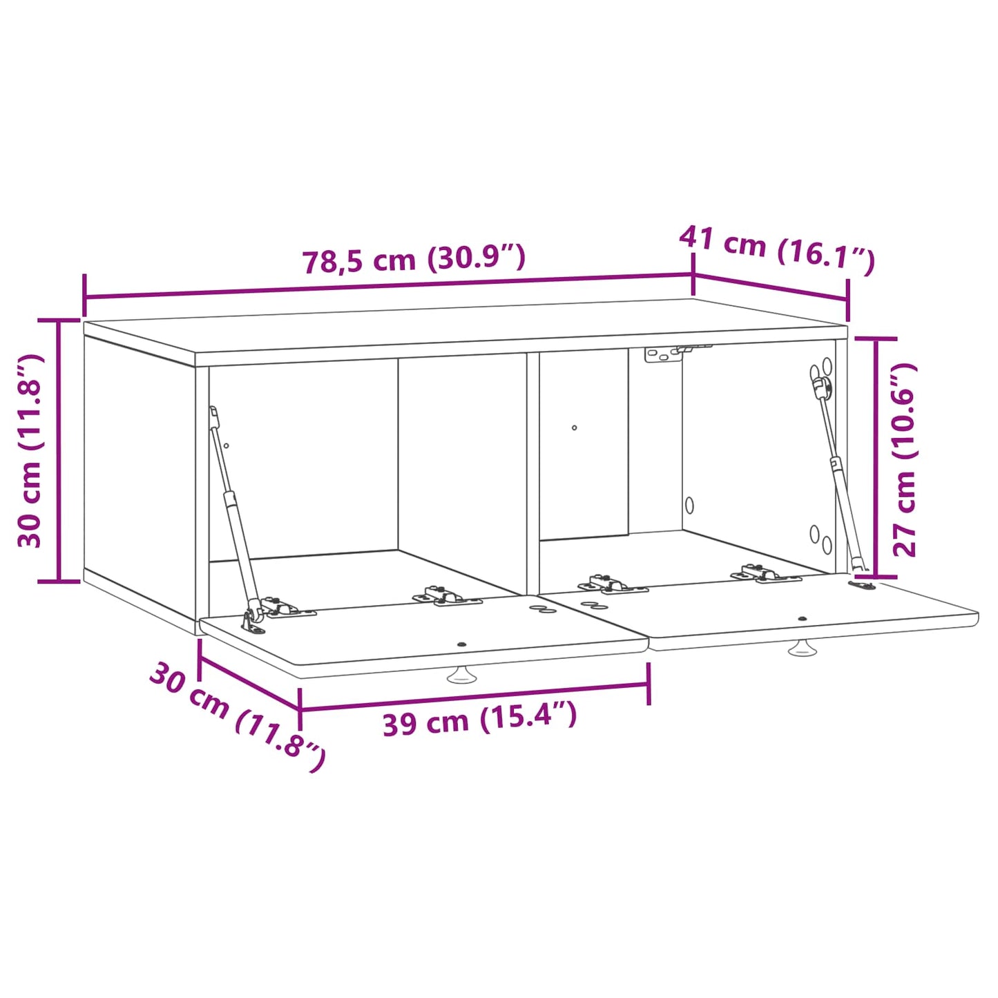 Væghængt TV-skab 78,5 x 41 x 30 cm Sort Konstrueret træ