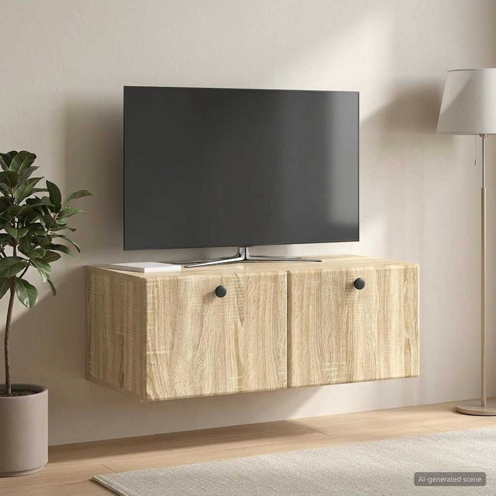 Væghængt TV-skab 78,5 x 41 x 30 cm Sonoma-eg Konstrueret træ