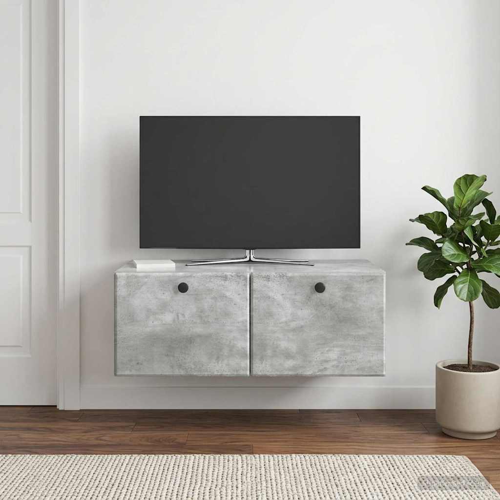 Væghængt TV-skab 78,5 x 41 x 30 cm Betongrå Konstrueret træ
