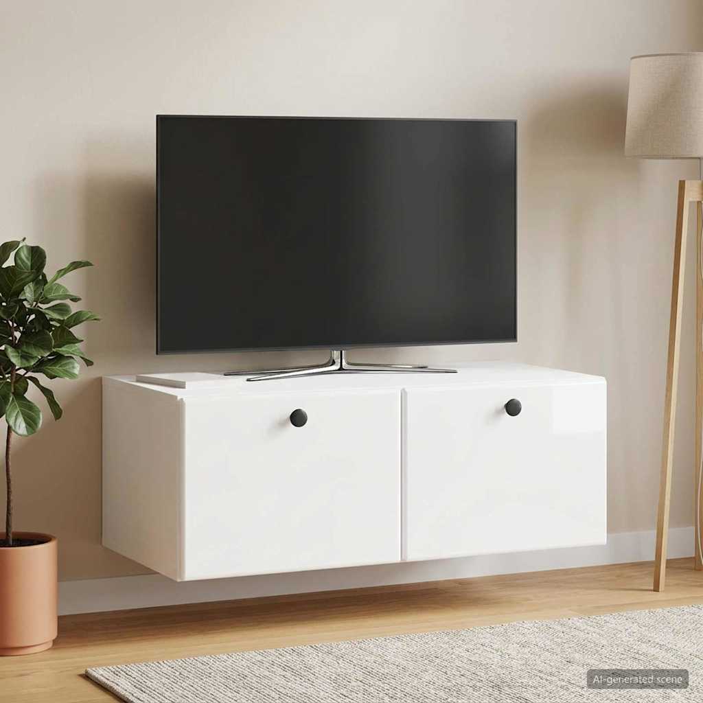 Væghængt TV-skab 78,5 x 41 x 30 cm Hvid højglans